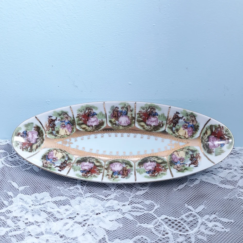 1890s Hand Painted Royal Vienna Oval Portrait Plate Bon Bon Dish Beehive Mark